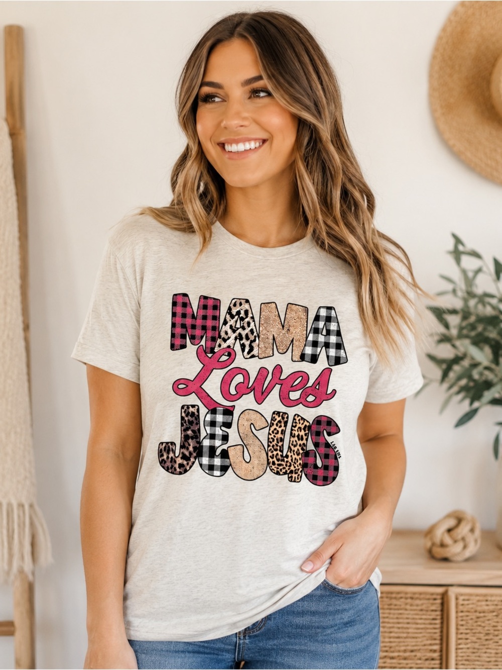 Bella + Canvas Mama Loves Jesus Leopard Plaid Graphic T-Shirt XL NWT